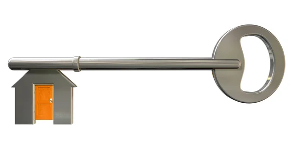 Chave da casa com entrada de porta fechada — Fotografia de Stock