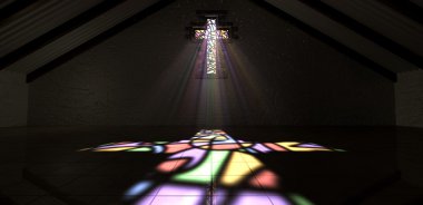 Stained Glass Window Crucifix Light Ray Color