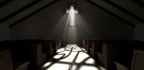 Ólomüveg ablak kereszt egyházi — Stock Fotó