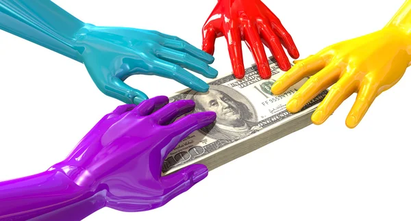 Hands Colorful Grabbing At US Dollars — Stock Photo, Image