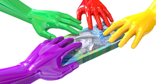 Hands Colorful Grabbing At Australian Dollars — Stock Photo, Image