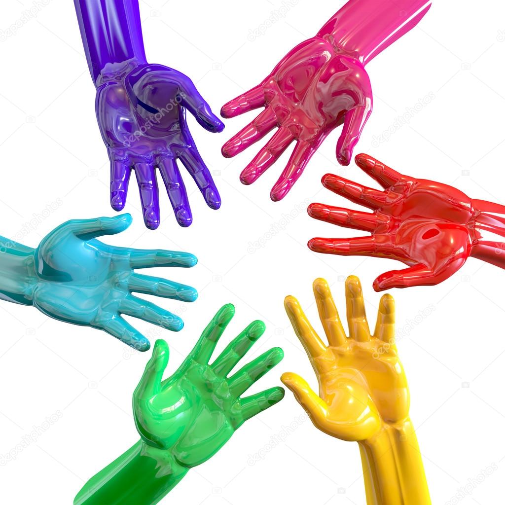 Hands Colorful Circle Reaching Inwards