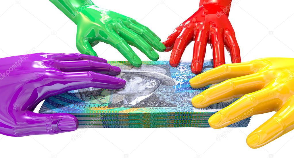 Hands Colorful Grabbing At Australian Dollars