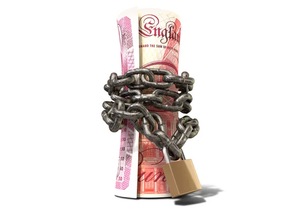 Rolled Up And Shackled British Pounds Standing — Stock Photo, Image