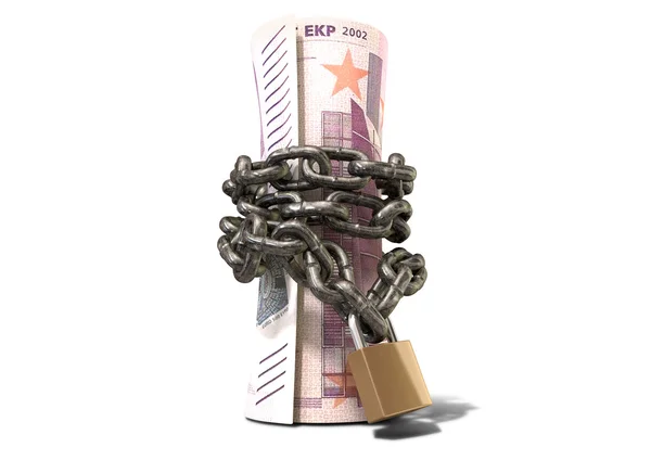 Opgerolde en geketend eurobiljetten permanent — Stockfoto
