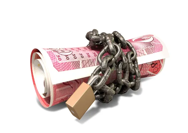 Rolled Up And Shackled British Pounds Lying — Stock Photo, Image