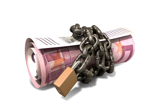 Opgerolde en geketend eurobiljetten permanent — Stockfoto