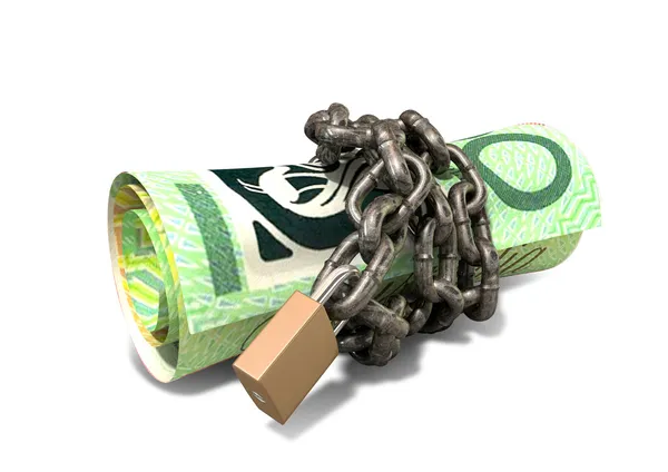 Rolled Up And Shackled Australian Dollar Notes de pie —  Fotos de Stock