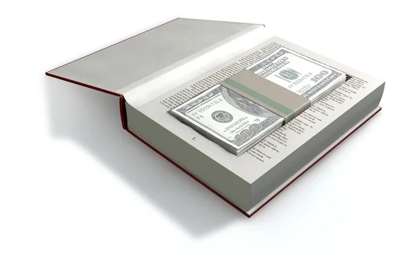 Notas de dólar dos EUA escondidas em uma frente de livro — Fotografia de Stock