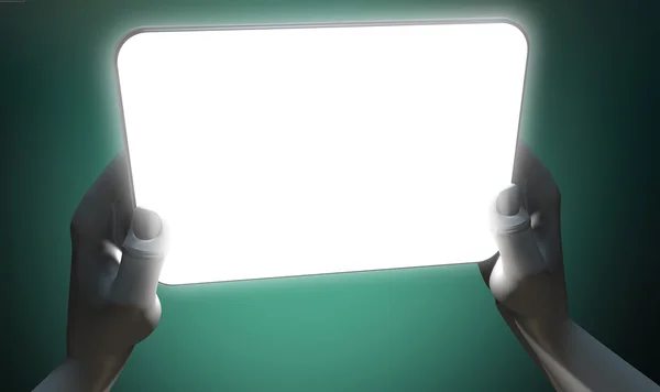 Hände und beleuchtete generische Tablette — Stockfoto