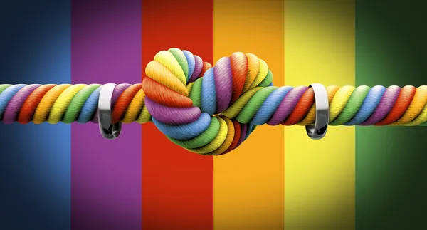 Binden de knoop met ringen homo-huwelijk — Stockfoto