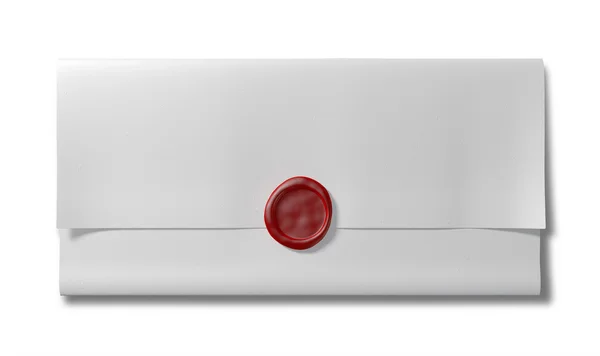 Katlanmış beyaz kağıt ile kırmızı mum mühür üst — Stok fotoğraf