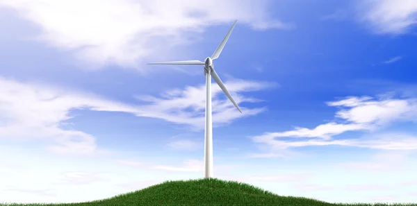 Wind Turbine Blue Sky And Grass Hill — Stock Photo, Image