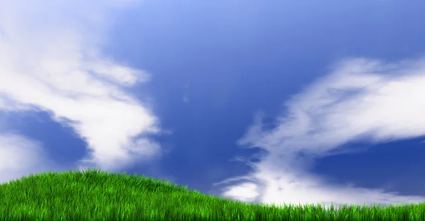 长满草的小山和蓝蓝的天空 — 图库照片