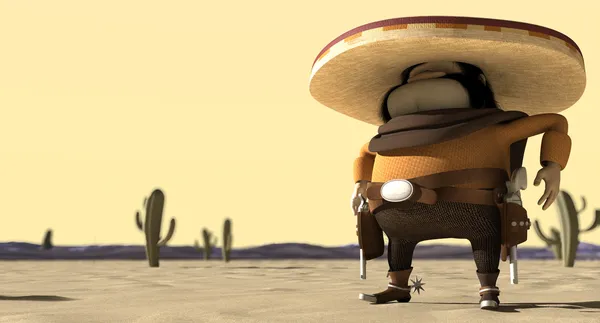 Cartoon Mexican In Mexican Standoff Desert — Stock Photo, Image