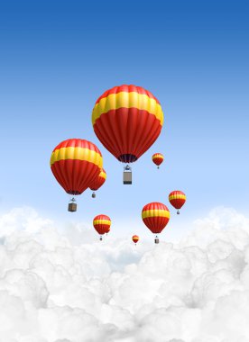sıcak hava balonları bulutların üstünde