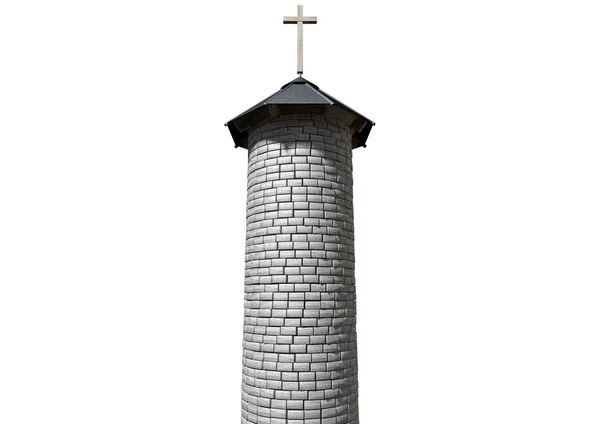 Церковная башня и распятие — стоковое фото