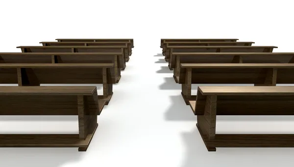 Drewniane ławki Kościoła — Zdjęcie stockowe