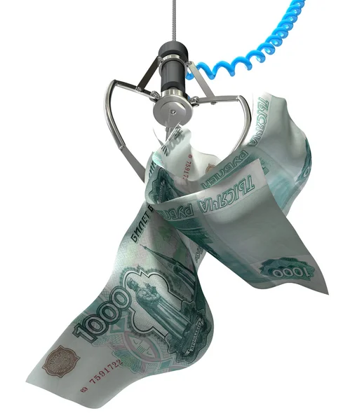 Russian Ruble In A Robotic Claw — Stock Photo, Image