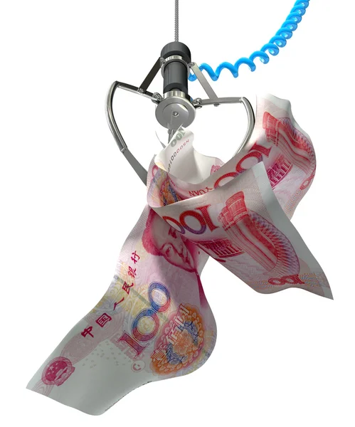 Yen chino en una garra robótica — Foto de Stock