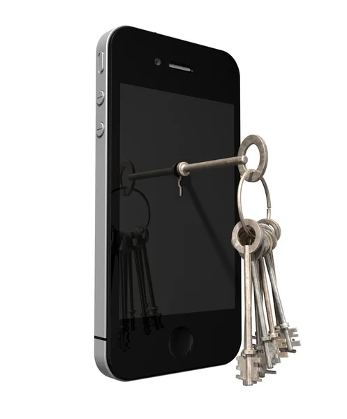 スマート携帯電話のロックを解除するキー — ストック写真