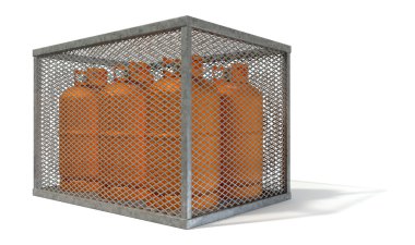 gaiola de aço com garrafas de gás 