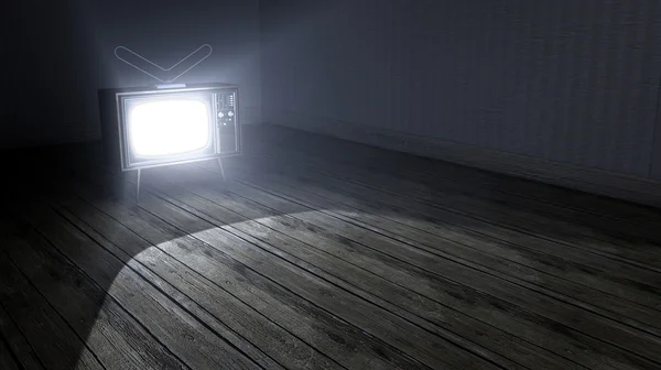 Άδειο δωμάτιο με φωτιζόμενο τηλεόραση — Φωτογραφία Αρχείου
