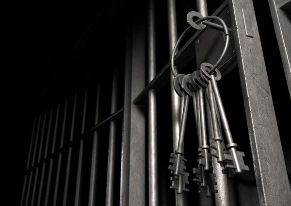 Jail Cell With Open Door And Bunch Of Keys — Stock Photo, Image