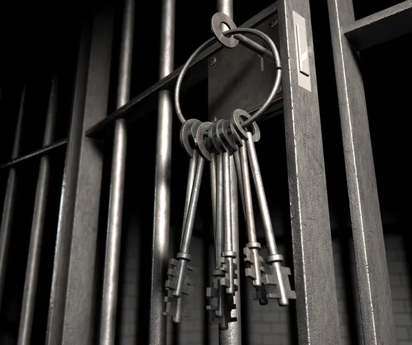 Jail Cell With Open Door And Bunch Of Keys — Stock Photo, Image