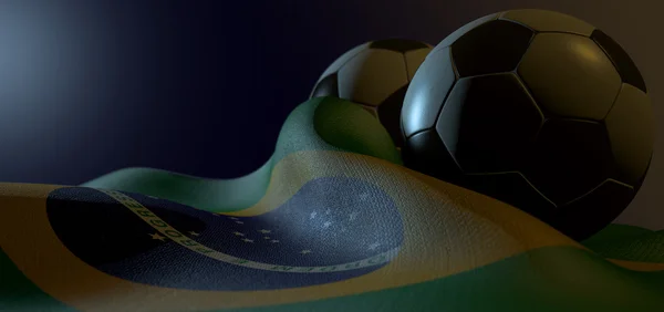 Bandeira Brasileira e Bola de Futebol — Fotografia de Stock