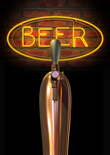 Bier tap Eenpersoonskamer met neon teken — Stockfoto