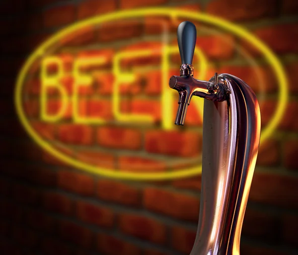 Torneira de cerveja single com sinal de néon — Fotografia de Stock