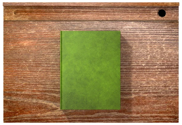 Vintage School Desk Top With Closed Blank Book — Stock Photo, Image