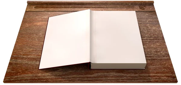 ビンテージ学校の机の上で開かれた空白の本 — ストック写真