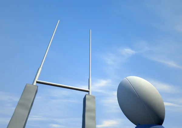 Rugby míč closeup infront příspěvky — Stock fotografie