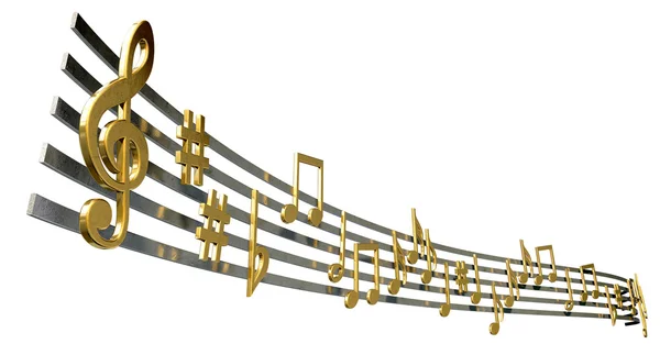 Gold Music Notes On Wavy Lines — Stock Photo, Image