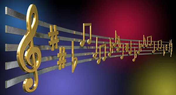 Notas de música dourada em linhas onduladas — Fotografia de Stock