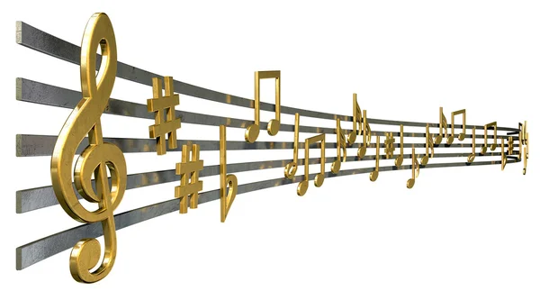 Złota muzyka notatki na linie faliste — Zdjęcie stockowe