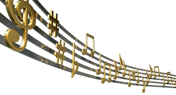 (Inggris) Gold Music Notes On Wavy Lines — Stok Foto