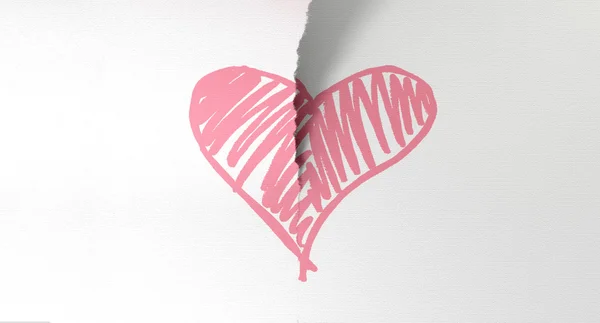 Sketched Pink Heart Torn In Two — Stock Photo, Image