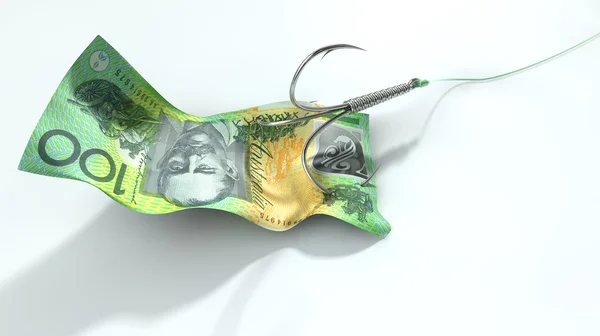 Australian Dollar Banknote Baited Hook — Fotografie, imagine de stoc