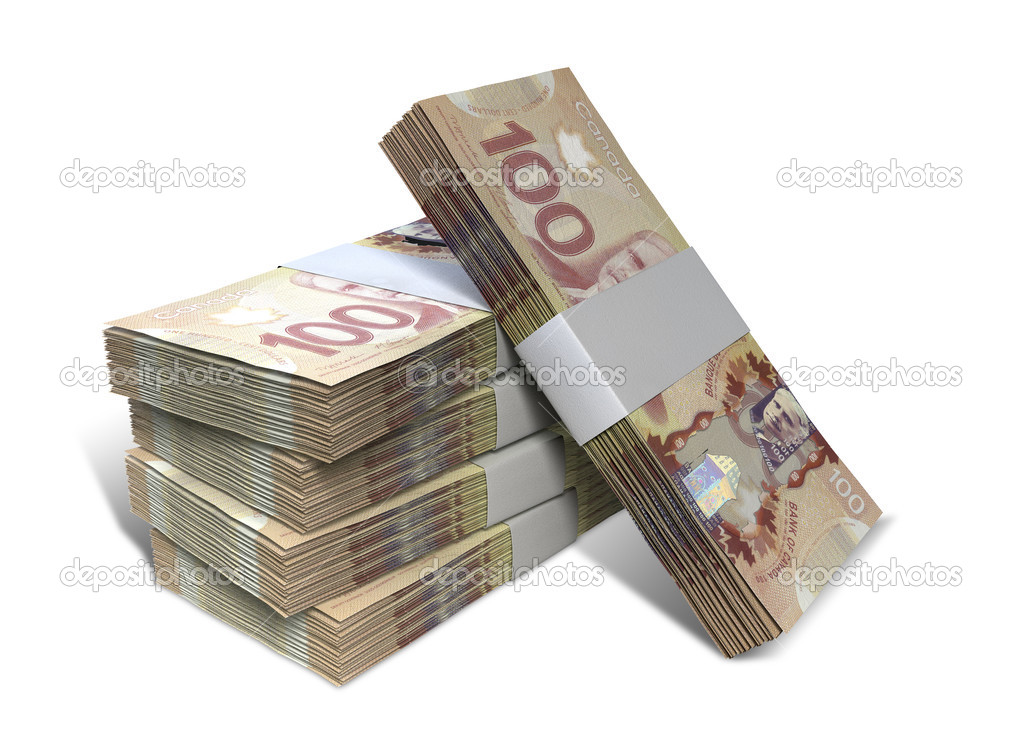 Canadian Dollar Notes Bundles Stack