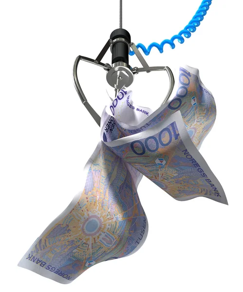 Norwegian Krone In A Robotic Claw — Stock Photo, Image