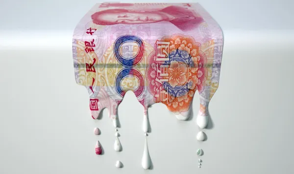 Chinese Yuan Melting Dripping Banknote — Stock Photo, Image