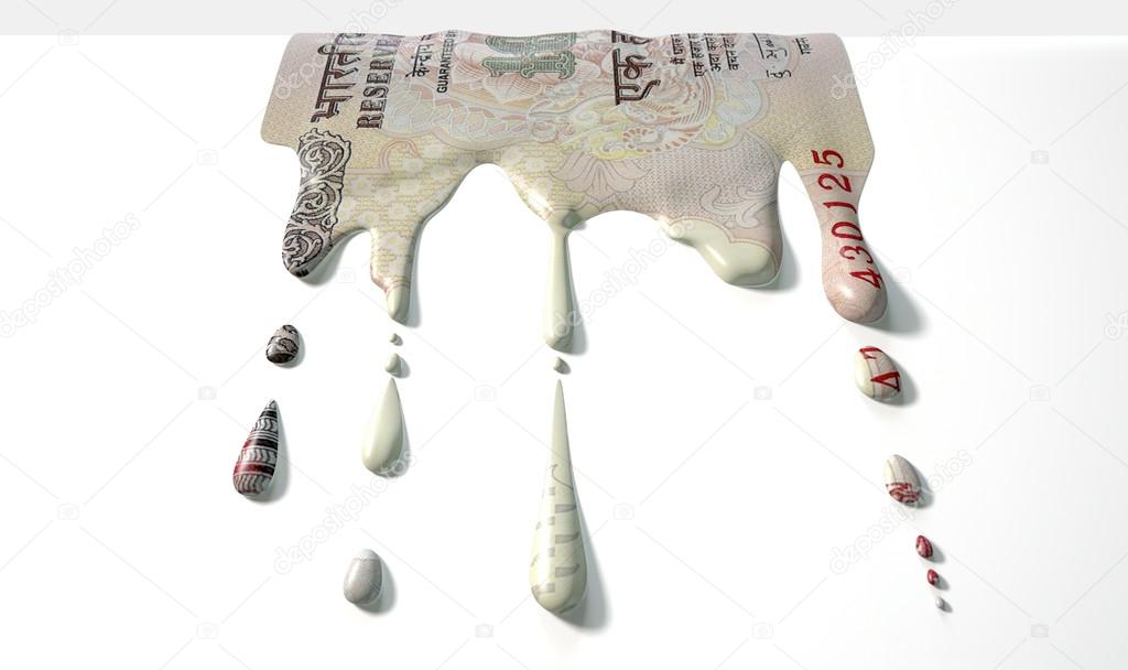 Indian Rupee Melting Dripping Banknote