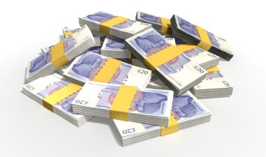 İngiliz Sterlini dağılmış not yığını