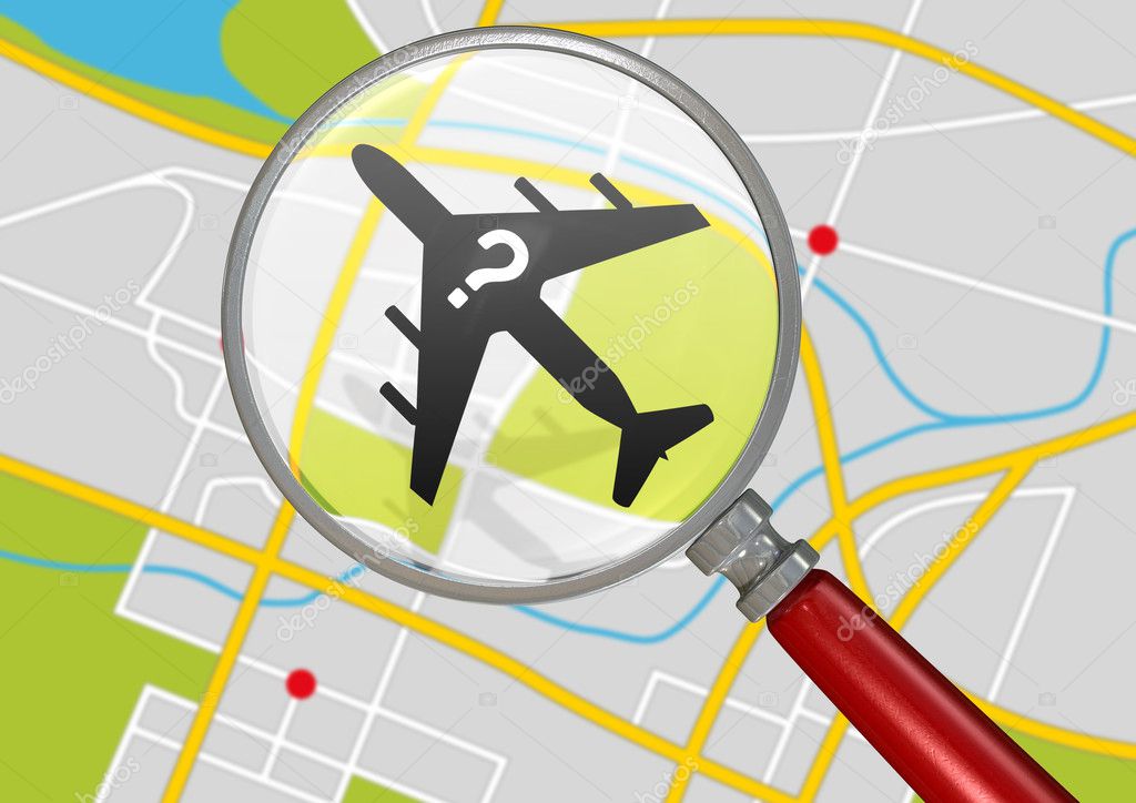 Missing Airplane And Magnifying Glass — Stock Photo © albund 50167609