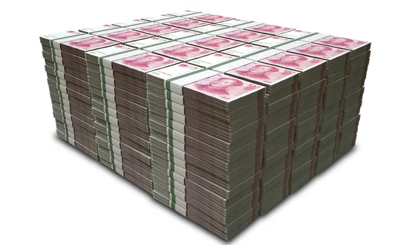 Yuan anteckningar staplade hög — Stockfoto