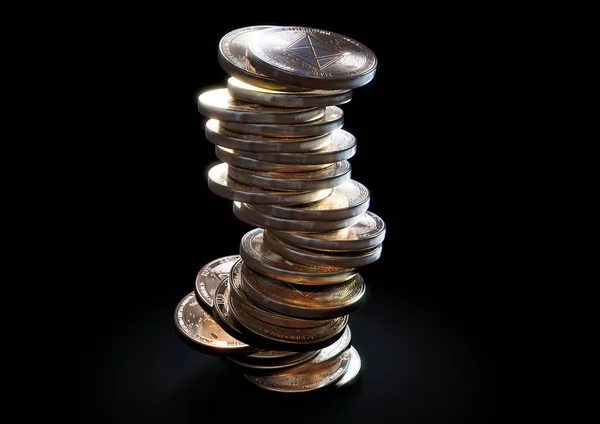 Una Pila Que Desmorona Cae Monedas Oro Físico Etéreo Sobre — Foto de Stock