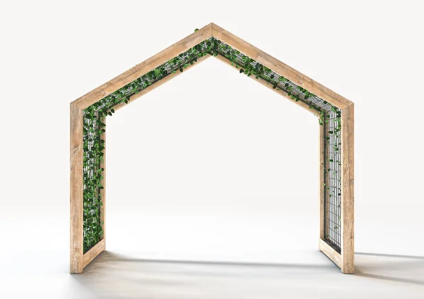 Concept Wooden Archway Metal Trellis Creeper Plant Intertwined Render — Stock Photo, Image